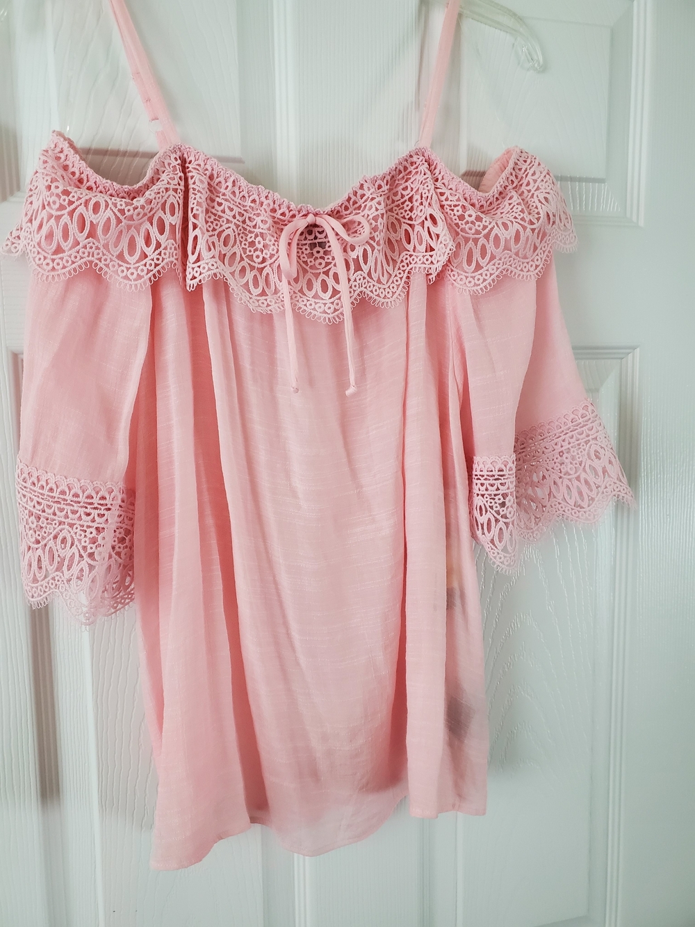 BCX Pink Off-Shoulder Lace Trim Tunic Top